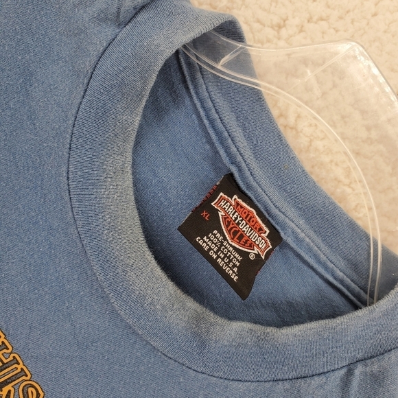 Vtg Harley Davidson Blue T-Shirt Single Stitch Men XL USA Flag Burt’s Cycle Cntr - Picture 8 of 16